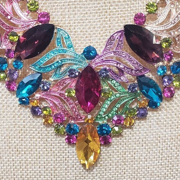 STATEMENT Necklace Ring Bracelet Earrings Set Dramatic Costume Jewelry Prom - Picture 3 of 12